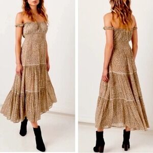 Spell & The Gypsy Collective Snow Leopard‎ Off-Shoulder Gown Maxi Dress Small